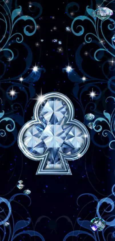 Elegant blue diamond phone wallpaper with intricate patterns and sparkling gems.