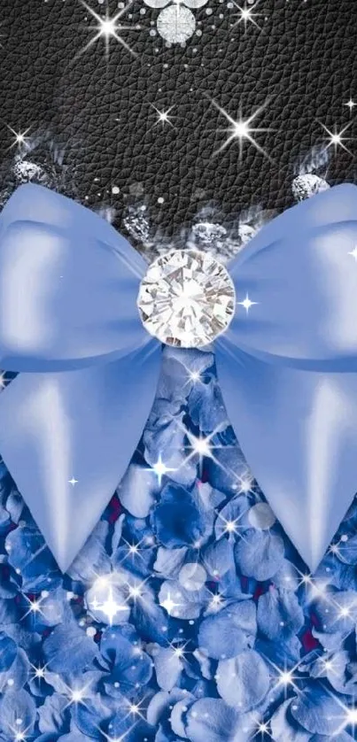 Elegant mobile wallpaper with blue bow and diamond design.