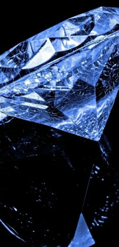 Elegant blue diamond on black background mobile wallpaper.