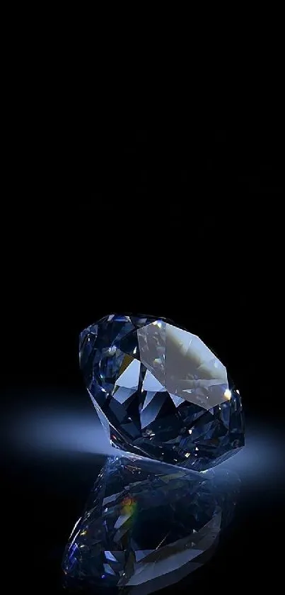 A radiant blue diamond shines against a dark backdrop.