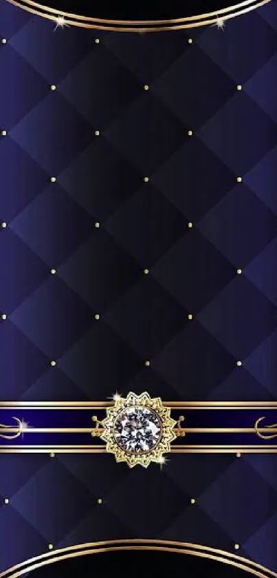 Elegant blue wallpaper with diamond and gold accents.