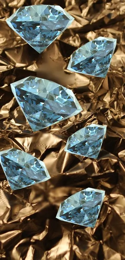 Blue diamonds on a luxurious gold foil background.