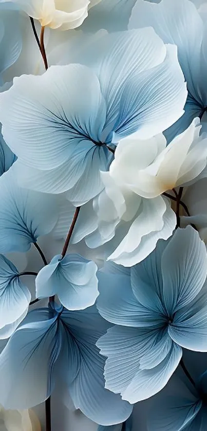 Elegant blue and white floral pattern wallpaper.