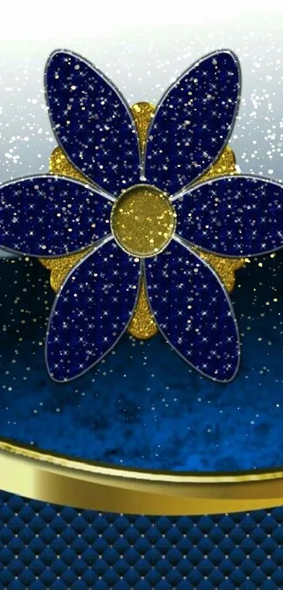 Luxurious blue and gold floral mobile wallpaper.