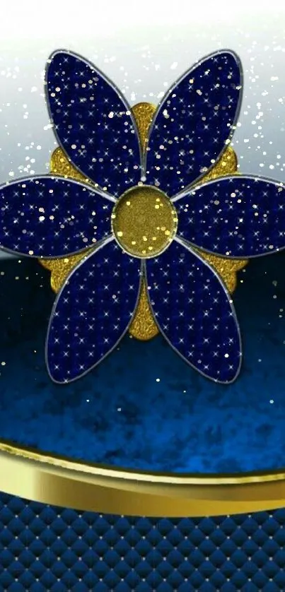 Elegant dark blue flower with gold accents on mobile wallpaper.