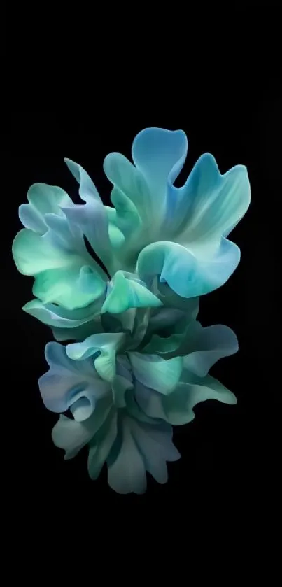 Elegant blue floral abstract on black background.