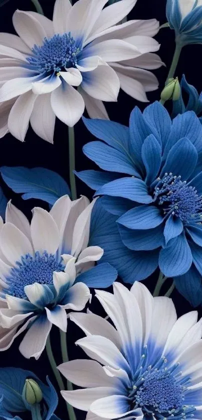 Elegantly arranged blue and white floral wallpaper for mobile phones.