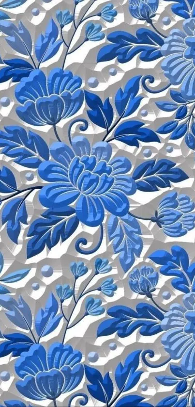 Intricate blue floral pattern wallpaper design.