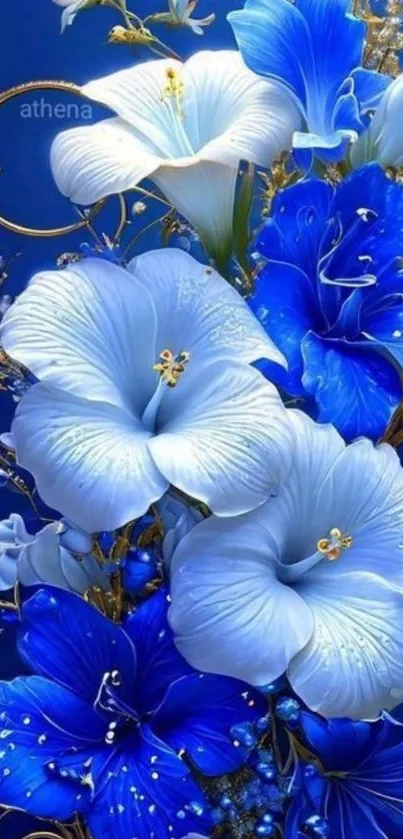 Elegant blue floral wallpaper with artistic design.