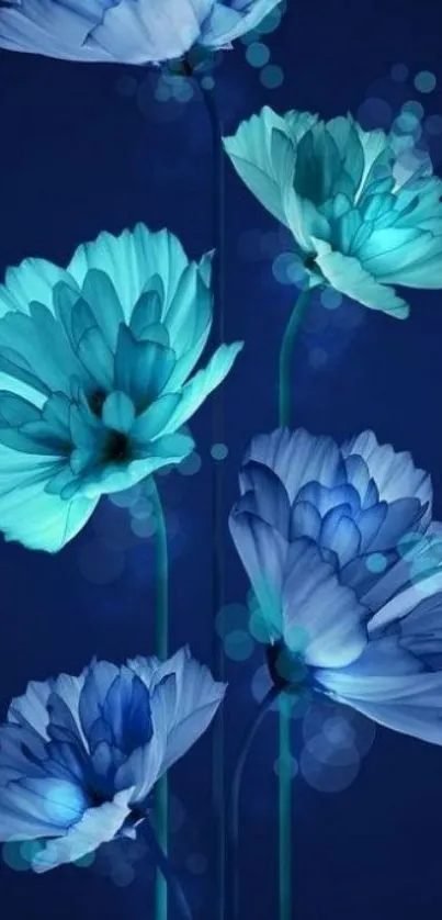 Elegant blue floral wallpaper with dark background.