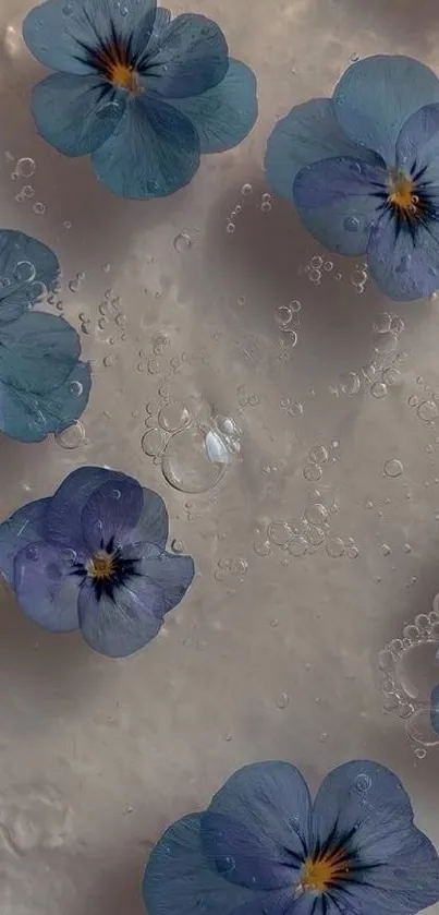 Elegant blue flowers with water droplets on a soft background.