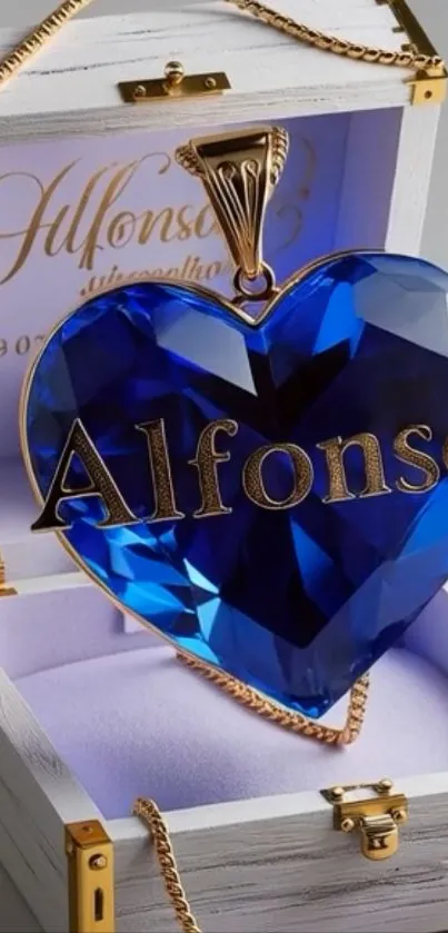 Blue heart pendant in an elegant jewelry box.