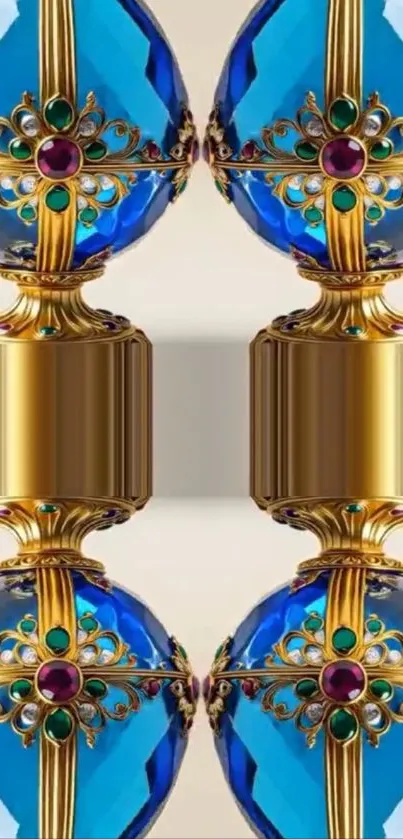 Elegant wallpaper with blue gems and gold accents.