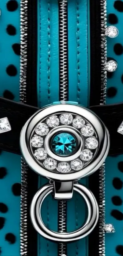 Elegant blue and black design with gemstones and metallic accents.