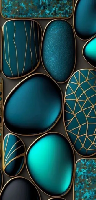 Elegant blue and gold gemstone pattern wallpaper.