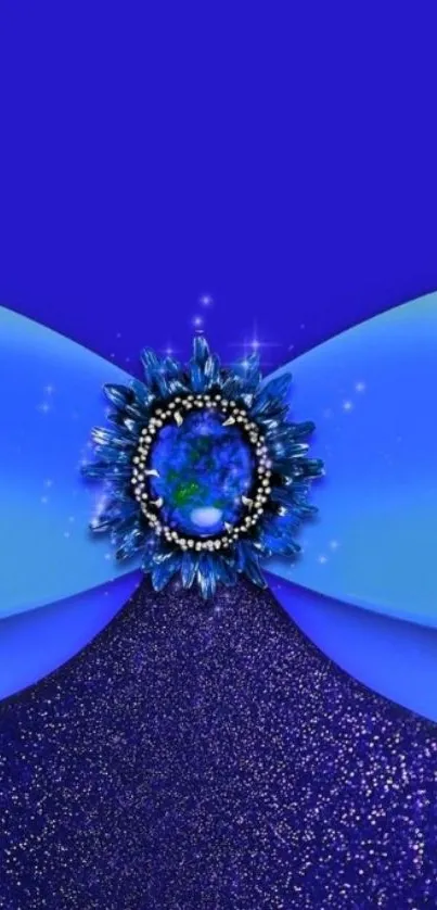 Elegant blue wallpaper with a jewel centerpiece and glittery textures.