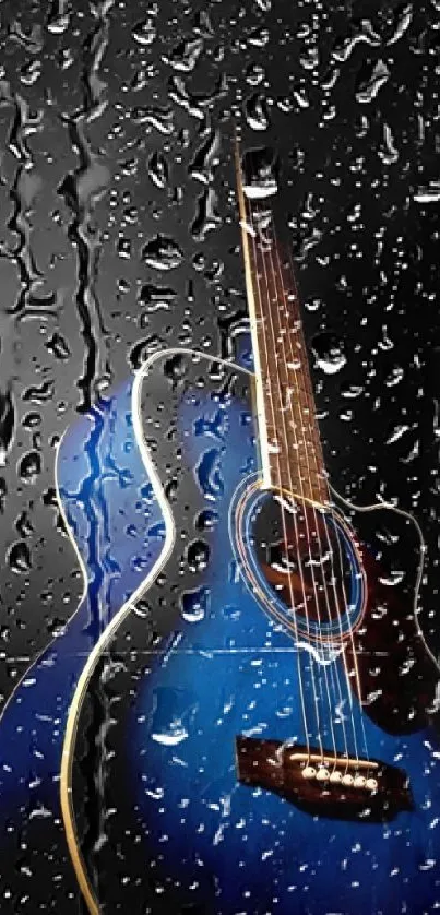 Blue acoustic guitar against a dark background for mobile wallpaper.