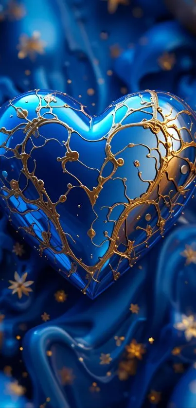 Blue heart with elegant gold accents on a blue backdrop.