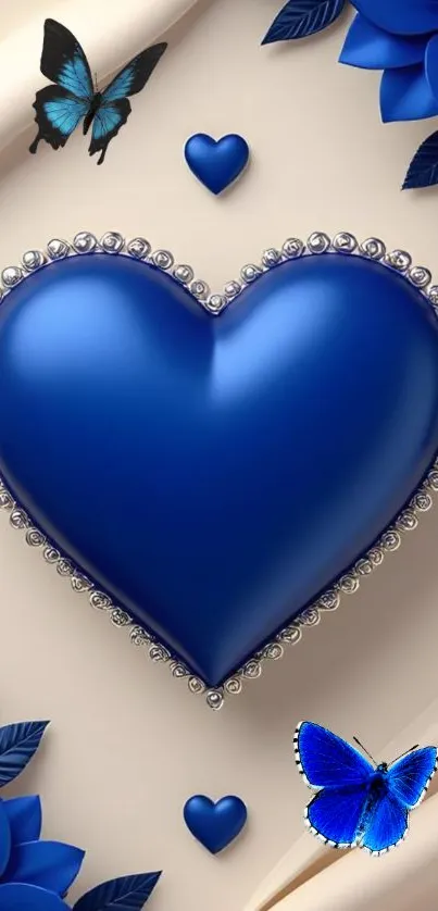 Stunning blue heart design with butterflies and floral elements.