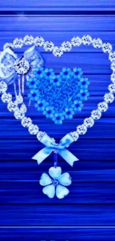Elegant blue heart design with floral accents on a mobile wallpaper.
