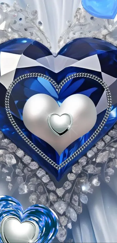 Blue gemstone heart design with silver accents.