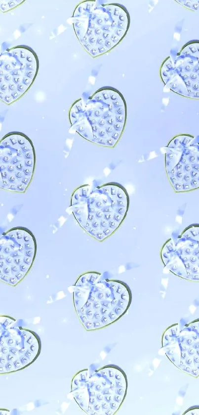 Elegant blue heart pattern wallpaper with soft hues.