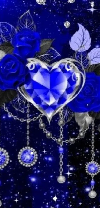 Elegant blue heart and rose mobile wallpaper design.