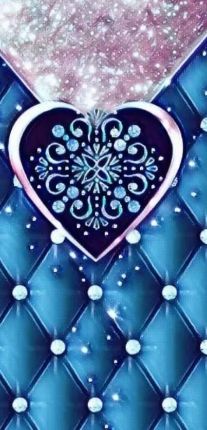 Elegant blue heart wallpaper with sparkling design.