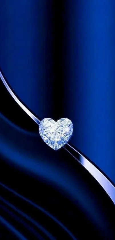 Blue wallpaper with heart and metallic design.