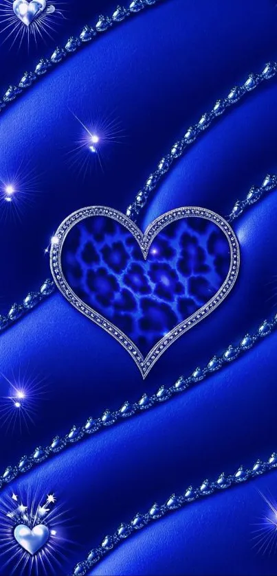 Blue heart wallpaper with sparkling design.