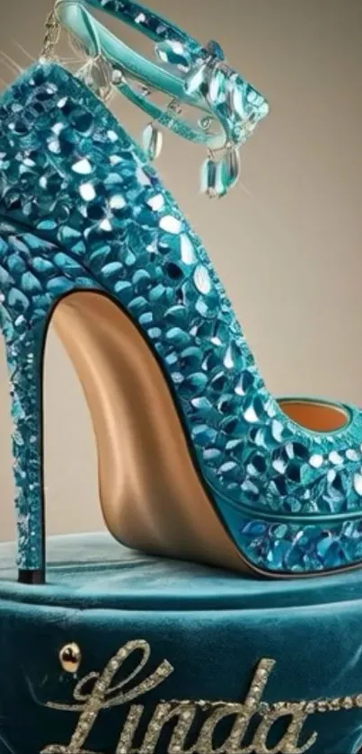 Luxury blue high heel with crystals
