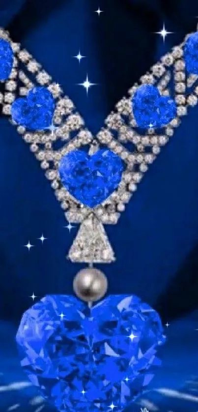 Blue heart-shaped jewel and diamond necklace wallpaper.