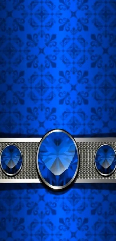 Luxurious blue wallpaper with jewel accents.