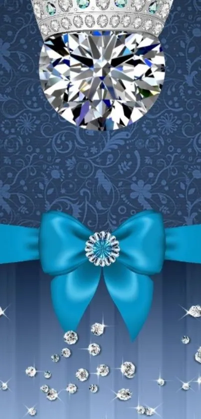 Elegant blue wallpaper with jewel and diamond crown.