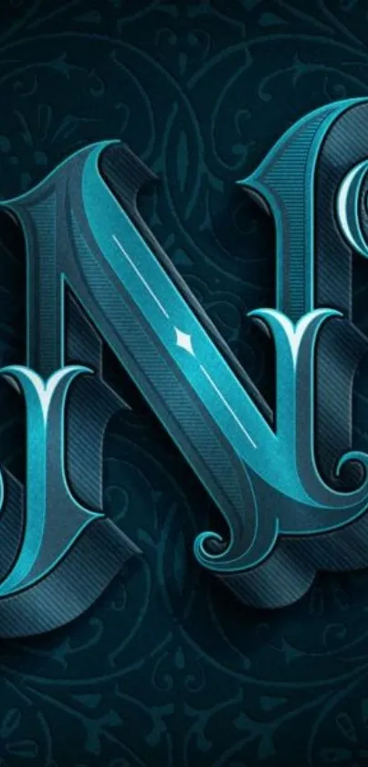 Teal decorative letter 'N' wallpaper with intricate design.