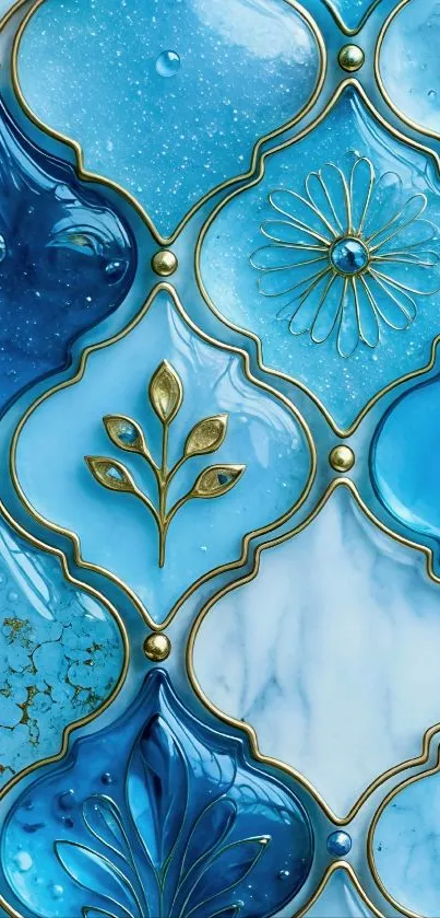 Elegant blue Moroccan tile design wallpaper for mobile phones.