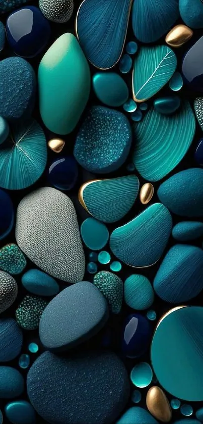 Elegant blue pebbles arranged artistically in a calming mobile wallpaper design.