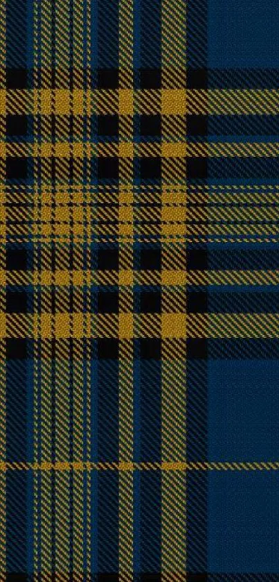 Elegant blue and yellow plaid pattern mobile wallpaper.