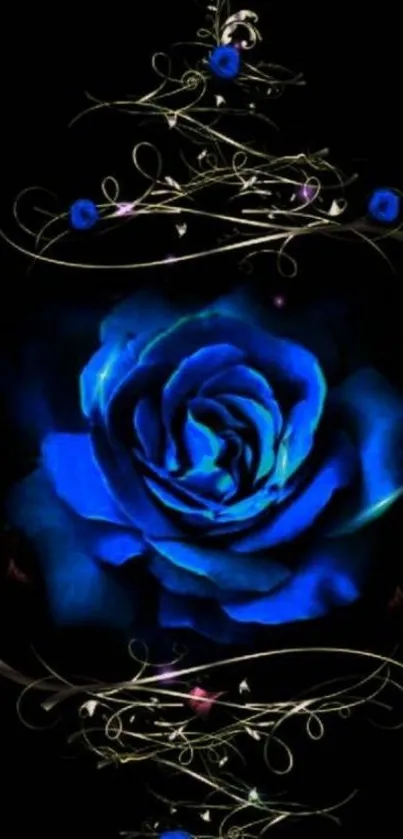 Beautiful blue rose artwork with elegant floral design on a dark background.