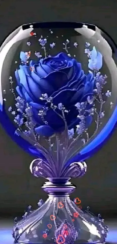 Elegant blue rose in a glass hourglass wallpaper.