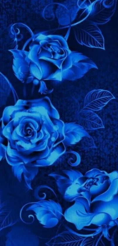 Elegant blue rose wallpaper with floral design.