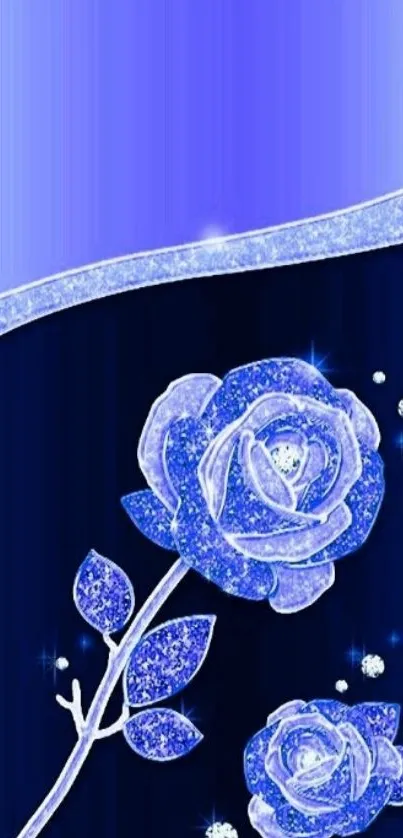 Sparkling blue rose wallpaper on dark background.