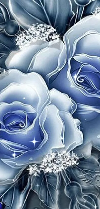 Elegant blue rose wallpaper with detailed floral design for mobile devices.