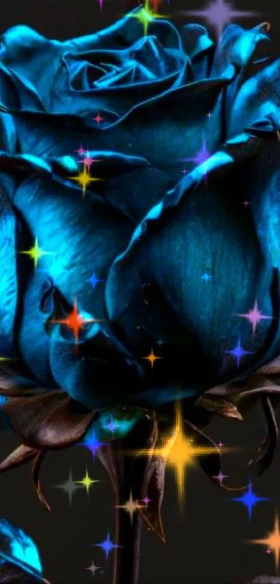 Elegant blue rose on black background wallpaper.