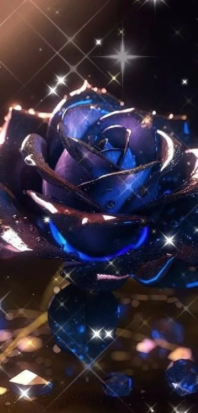 Elegant blue rose with sparkling light on a dark background wallpaper.