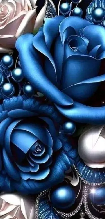 Elegant mobile wallpaper with blue roses in a luxurious floral arrangement.