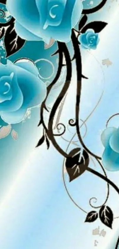 Blue roses with elegant swirls on a stylish mobile wallpaper.