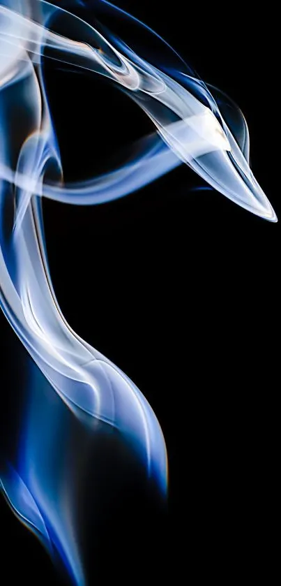 Abstract blue smoke design on black background, perfect for phone wallpaper.