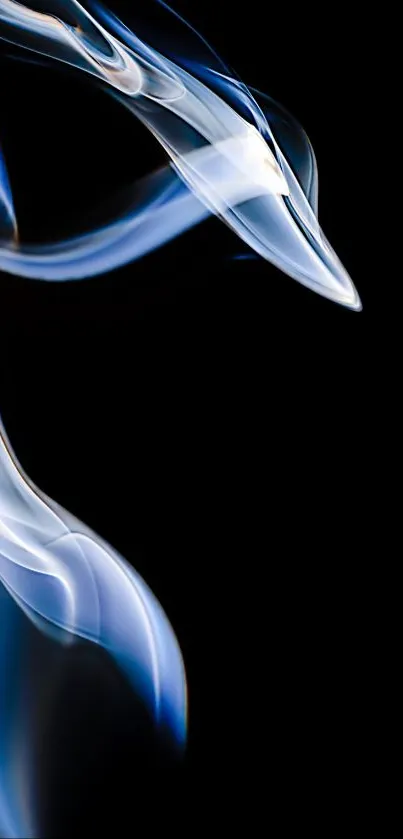 Elegant mobile wallpaper with blue smoke on a black background.