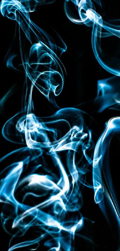 Elegant swirling blue smoke art with dark background.